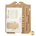 The unfinished wood pieces and instructions that come in the kit to build the small  Quiltkeeper, isolated on a white background.