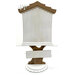 The fully assembled and painted Feathered Friends Birdhouse Cross Stitch Display, staged on a white tabletop.
