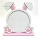 The fully assembled and painted Bunny Round Cross Stitch Display Frame, staged on a white tabletop.