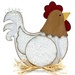 The fully assembled and painted Country Chicken Cross Stitch Display, staged on a white tabletop and straw.