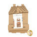 The unfinished and disassembled All Seasons Gingerbread House Cross Stitch Display with instructions, isolated on a white background.