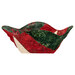 The completed bowl cozy colored in red, green, and cream Christmas batik fabric from the Tonga Mistletoe collection, isolated on a white background.