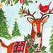 an 8x8 swatch of the panel featuring a festive deer with a cardinal on its antlers. 