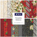 A collage of fabrics included in the Poinsettia Radiance collection with cream, red, gray, and black fabrics with a Christmas florals theme.