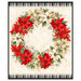 Panel fabric featuring a large floral wreath of red and white poinsettias on a mottled cream background and black border.