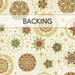 A swatch of cream fabric adorned with metallic-trimmed ornamental stars. A banner reads "Backing".