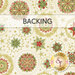 A swatch of cream fabric adorned with metallic-trimmed ornamental stars. A banner reads "Backing" and a golden Shabby Fabrics logo sits in the bottom right corner.
