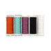 Five spools of orange, cyan, purple, black, and white thread on a white background