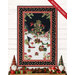 The completed Merry Gnome-ments panel quilt colored in black and red fabric featuring gnomes decorating a charming Christmas tree hung on a white-paneled wall and bordered by coordinating gnome decor.
