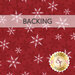 Swatch of red fabric with tossed tonal and white snowflakes. A transparent banner at the top reads "Backing."