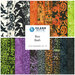 A collage of fabrics included in the Boo Bash collection featuring white, orange, green, purple, and black fabrics with a Halloween theme.