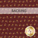 Maroon fabric swatch with a golden floral pattern; a transparent banner reads "Backing."