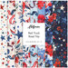 A fabric collage featuring patriotic fabrics from the Red Truck Road Trip collection.