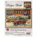 Colorful cross-stitch design depicting a Route 66 Christmas Diner trolley car with various holiday scenes inside a frame
