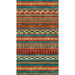 Border print fabric with an intricate southwestern, native american-inspired geometric pattern in sienna, turquoise, and tan