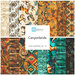 Collage of fabrics in the collection in tan, saddle brown, turquoise, and black with southwestern motifs including horses, native american-inspired geometric patterns, and kokopelli designs