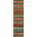Border print fabric with an intricate southwestern, native american-inspired geometric pattern in sienna, turquoise, and tan