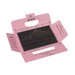 A pink card packaging with a dark backing displaying various sewing needles arranged in rows.