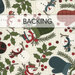 A cream swatch of festive snowman fabric with mittens and holly, a transparent banner at the top reads "Backing."