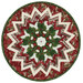 The completed Point of View Kaleidoscope Folded Star Table Topper colored in red, green, and white snowmen-themed fabrics, isolated on a white background.