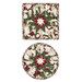 Two quilted holiday hot pads, one square, and one circular, both featuring a star design in red, white, and green, isolated on a white background.