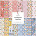 A collage of fabrics included in the Homegrown Preserves collection featuring floral and fruit designs in red, pinks, yellows, and blues.
