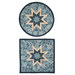 The two completed medium blue Folded Star Hot Pads, one round and one square, isolated on a white background. 