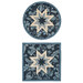 The two completed dark blue Folded Star Hot Pads, one round and one square, isolated on a white background. 
