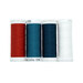 Four spools of thread in red, teal blue, and white, isolated on a white background.
