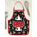 A completed Apron Casserole Hot Pad in winter themed fabrics beside a spatula and whisk.