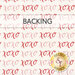 A swatch of cream fabric with rows of pink and red "xoxo" all over. A transparent banner at the top reads "Backing."