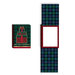 Blue and green plaid notebook with Christmas present design and a blank space for labeling.