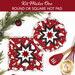 The completed Folded Star Hot Pad(s), shown in round and square options, colored in red, black, and white fabrics from the Blizzard Fun collection by Henry Glass Fabrics. A red banner at the top reads "Kit Makes One Round or Square Hot Pad" and the projects are staged with coordinating holiday and kitchen décor.