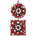 The completed Folded Star Hot Pad(s), shown in round and square options, colored in red, black, and white fabrics from the Blizzard Fun collection by Henry Glass Fabrics, isolated on a white background.