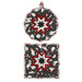The completed Folded Star Hot Pad(s), shown in round and square options, colored in black, red, and white fabrics from the Blizzard Fun collection by Henry Glass Fabrics, isolated on a white background.