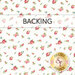 A white fabric with tossed and ditsy rose blooms. A green banner at the top reads "Backing."