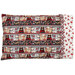 The Pinecone Ridge Lodge pillowcase, colored in fabrics featuring winter wildlife like bears, moose, foxes, and cardinals wearing hats in white, gray, red and black prints, isolated on a white background.