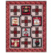 The completed Woodland Friends Quilt, colored in red, white, gray, and black fabrics from the Pinecone Ridge Lodge collection, isolated on a white background.