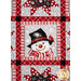 A close up shot of a snowman panel, demonstrating fabric and top stitching detail. 
