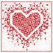 The completed Mini Exploding Heart quilt colored in red, pink, and white fabrics from the Letters to Cupid collection, isolated on a white background. 