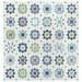 Repeating yardage cheater panel featuring patchwork flower designs on a white background.