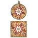 The two completed butter colored Folded Star Hot Pads, one round and one square, isolated on a white background. 