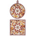 The two completed cream colored Folded Star Hot Pads, one round and one square, isolated on a white background. 