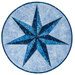 A top down shot of the completed Perfect 7 Skinny Star Topper colored in icy blue fabrics from the Winter Sparkle collection, isolated on a white background.