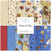 Fabric sample displaying various dog-themed patterns and colors, labeled Paws at Play with 13 fat quarters.