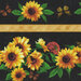 an 8x8 swatch of the fabric featuring sunflowers, butterflies, and a golden yellow plaid stripe