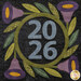 A close up on the block of the Samplemaker featuring the year "2026" surrounded by a ring of leaves and flowers.