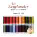 Colorful appliqué thread set of 20 spools, below a text graphic that reads, "The Samplemaker Block of the Month Appliqué Thread Set."