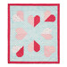 The completed Tender Heart Tabletop Banner, a series of pink and white patchwork hearts on a blue mottled fabric, isolated on a white background.