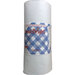 A roll of white polyester interfacing with a blue and white patterned label.